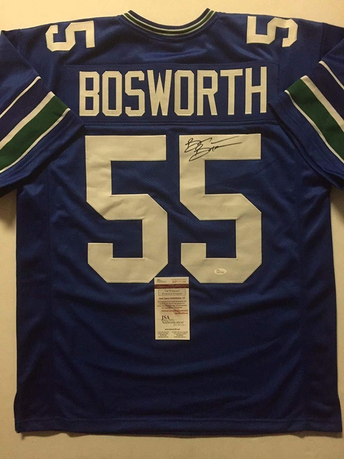 Autographed/Signed Brian Bosworth Seattle Blue Football Jersey JSA COA