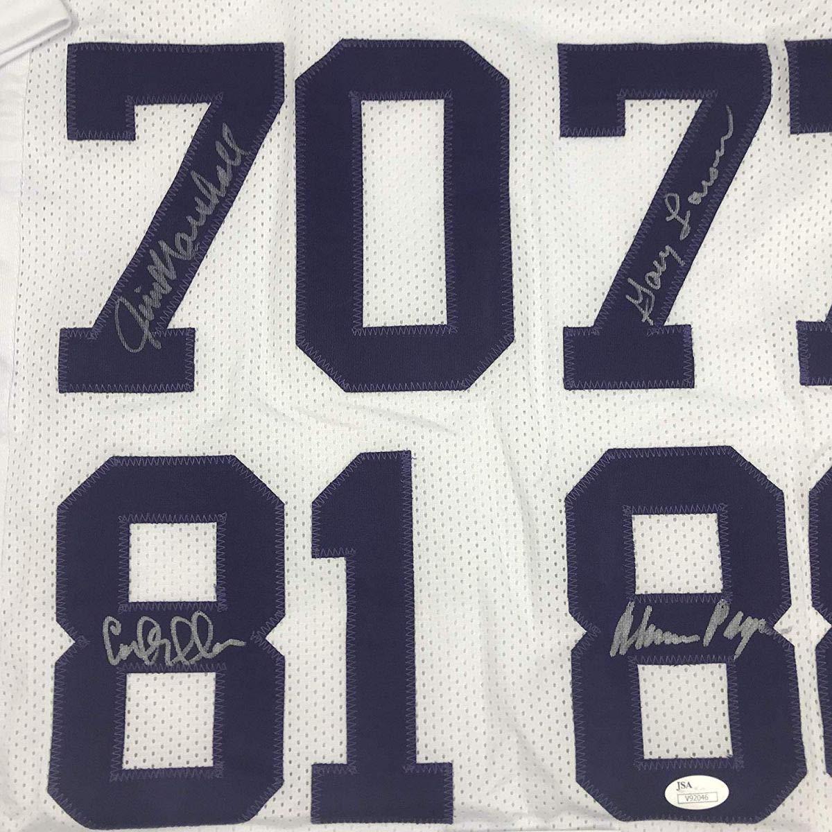 Autographed/Signed Purple People Eaters Minnesota White Football Jersey JSA COA