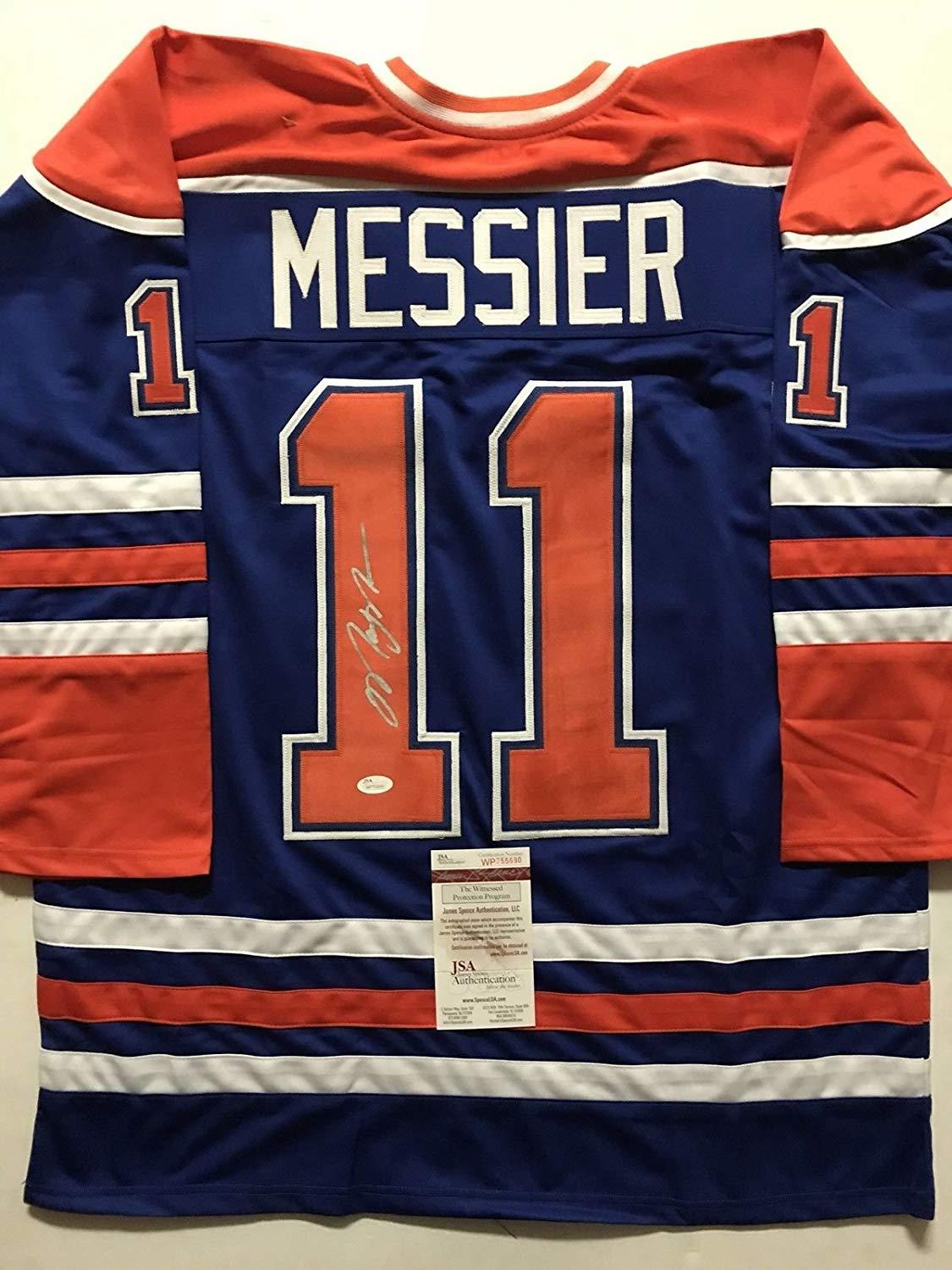 Autographed/Signed Mark Messier Edmonton Blue Hockey Jersey JSA COA