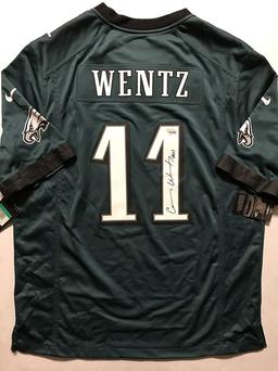 Autographed/Signed Carson Wentz Philadelphia Eagles Green Authentic Nike Game Jersey Fanatics COA