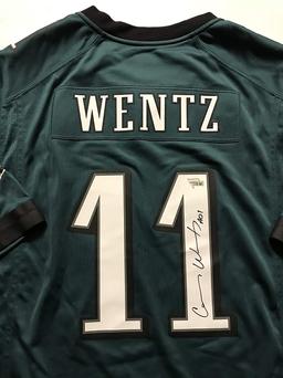 Autographed/Signed Carson Wentz Philadelphia Eagles Green Authentic Nike Game Jersey Fanatics COA