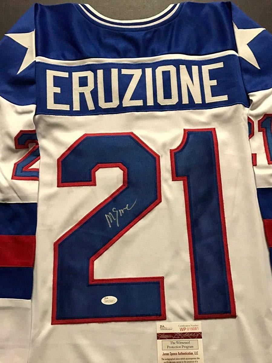 Autographed/Signed Mike Eruzione Team USA Miracle On Ice 1980 White Hockey Jersey JSA COA