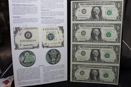 1995 Uncut Sheet $1 Notes CRISP Custom Holder