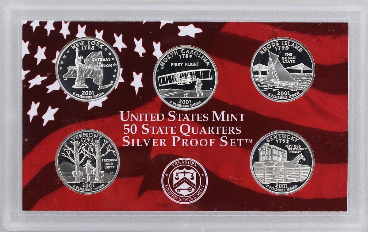 2001 90% Silver Washington State Quarters Set Gem Proof Coins!