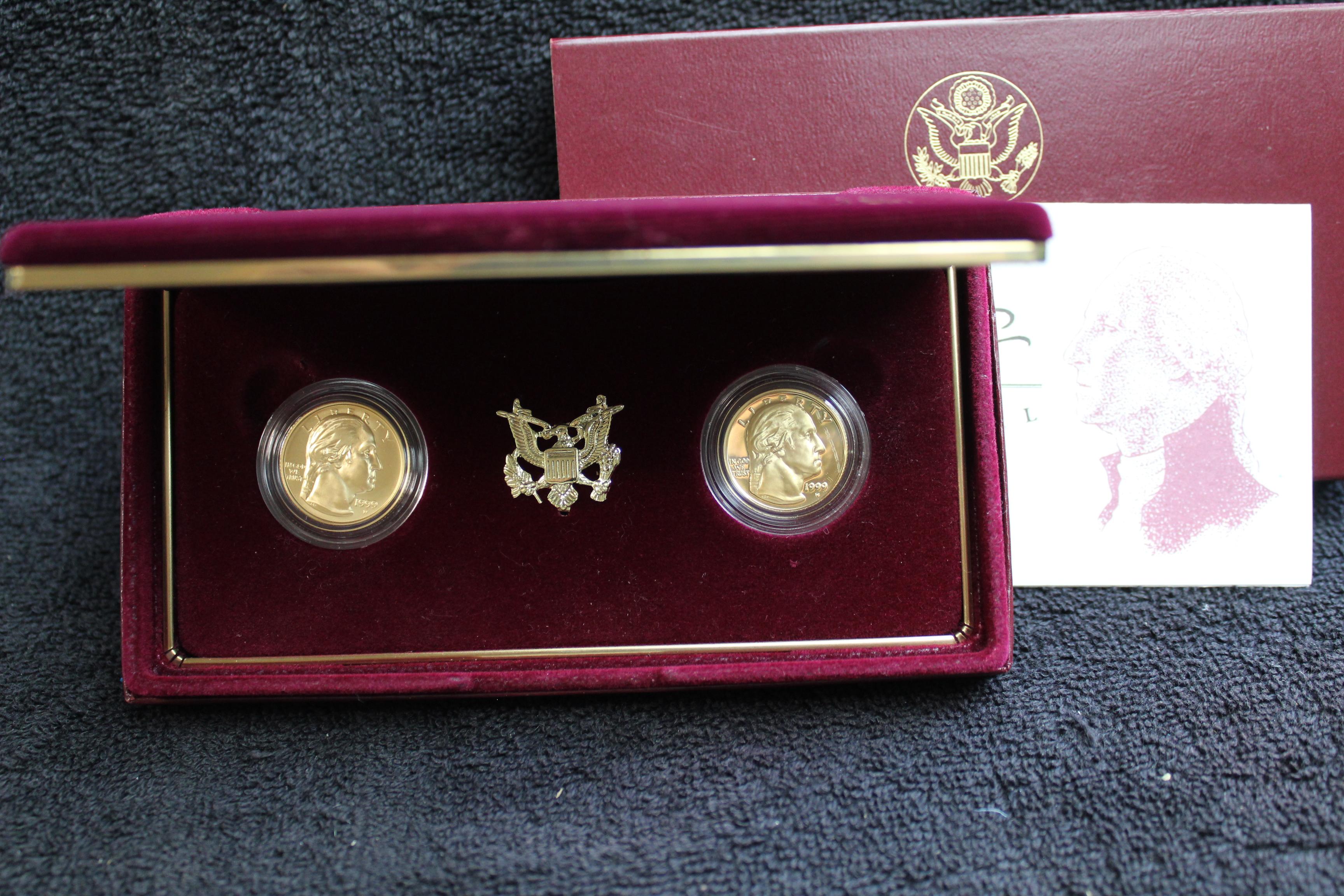 1999 $5 Gold George Washington Proof & Uncirculated Gold Five Dollar Set OGP