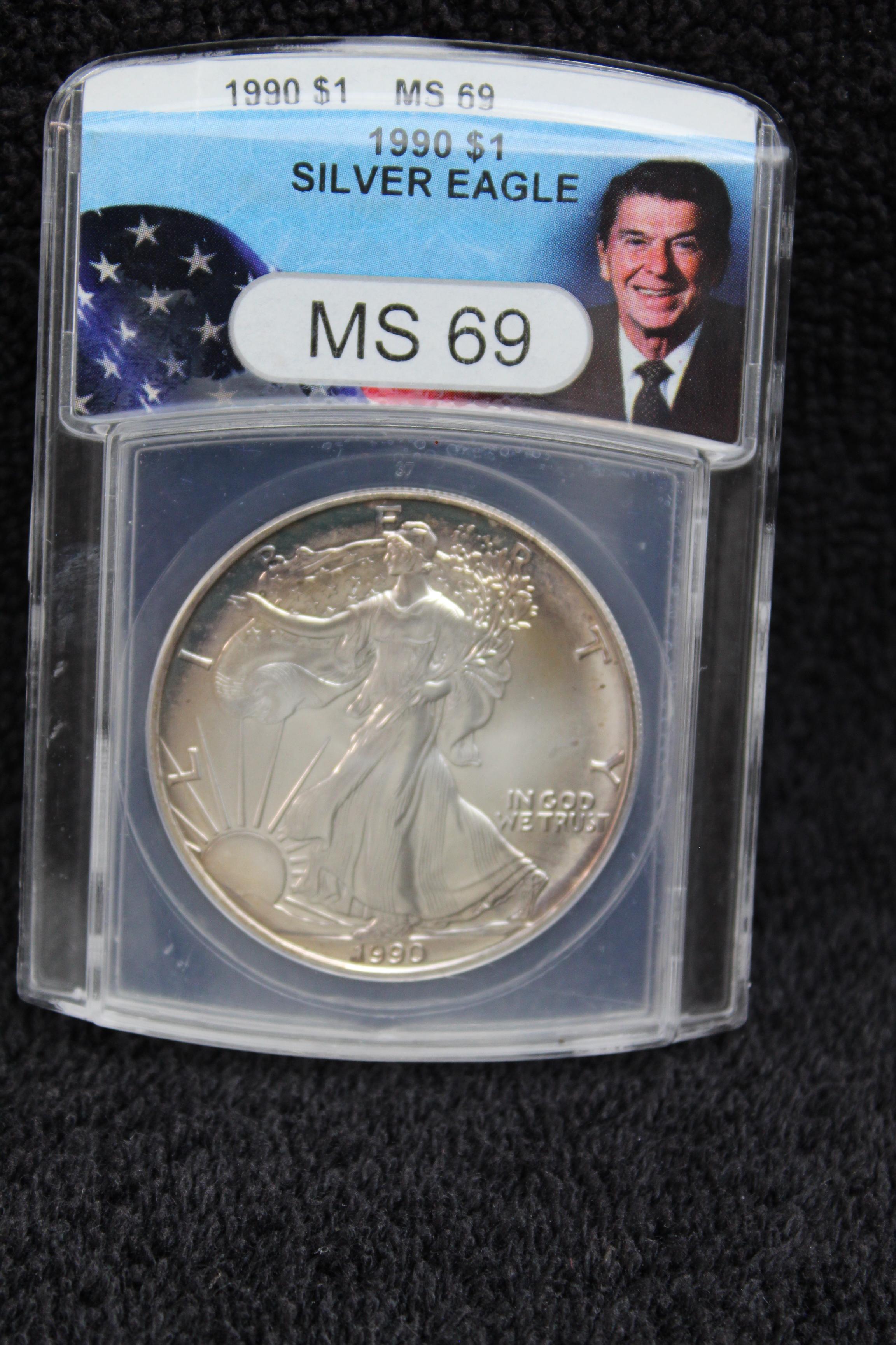 1990 1 oz. American Silver Eagle MS69 Ronald Reagan ANACS