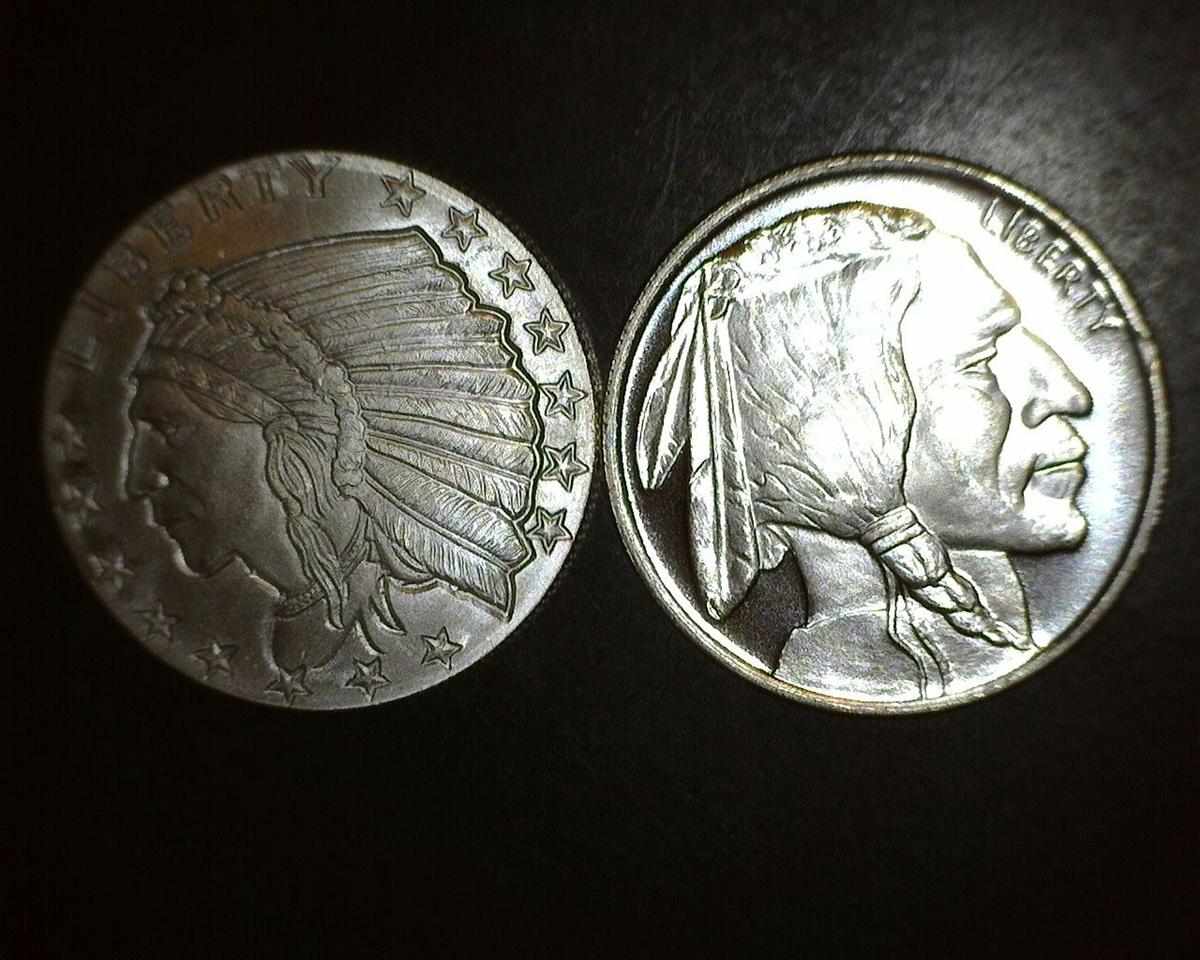 2- 1/2 oz Silver Indian Chiefs/ Buffalo Silver Rounds BU