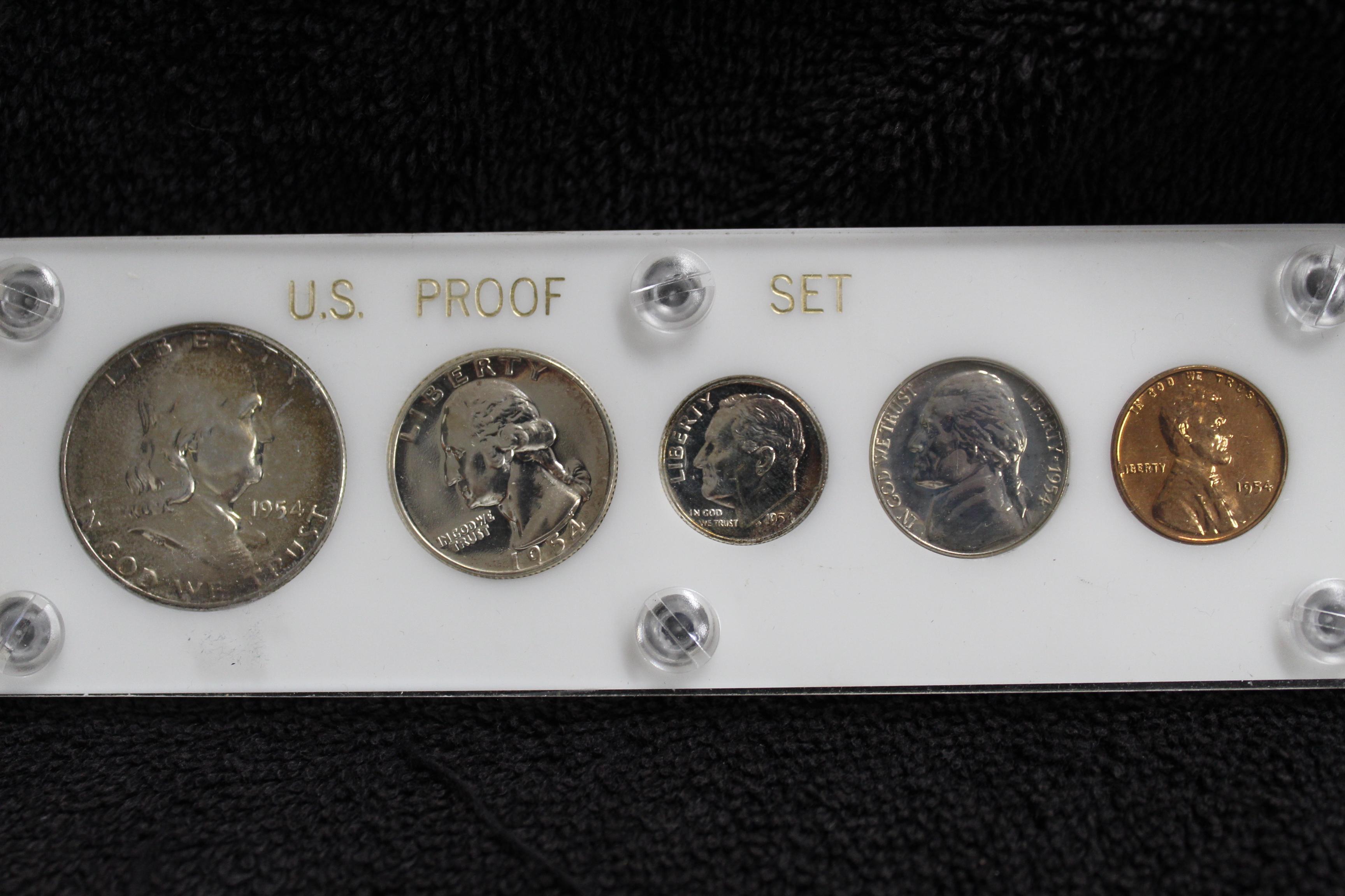 1954 Proof Set - Franklin Half - Washington Quarter- Roosevelt Dime-Jefferson 5c-Lincoln 1c