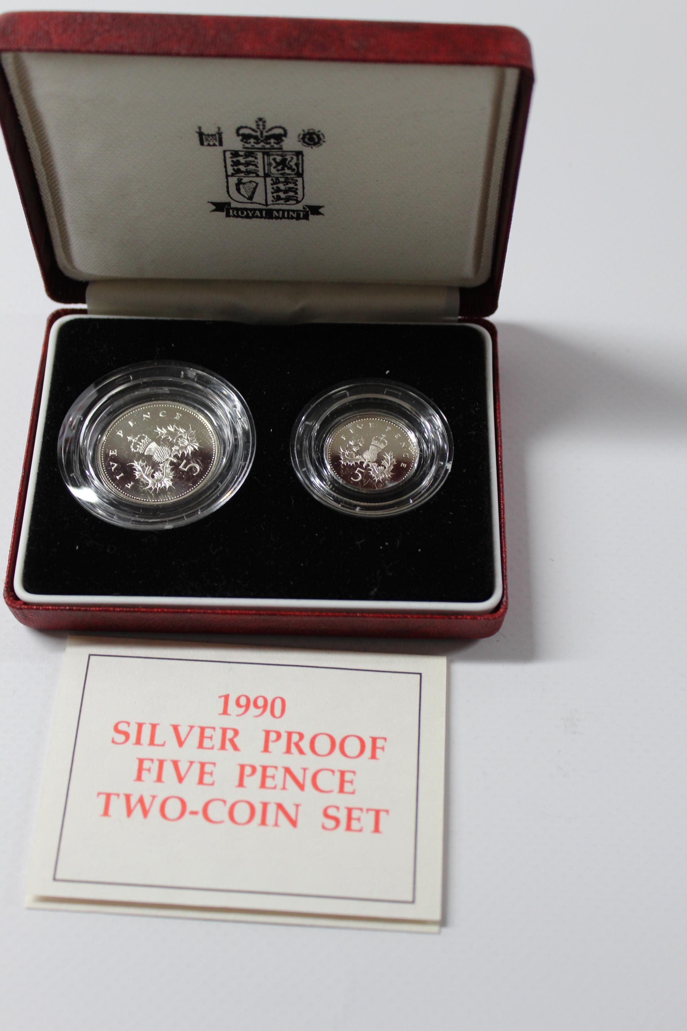 1990 Silver Proof Five Pence 2 coin set