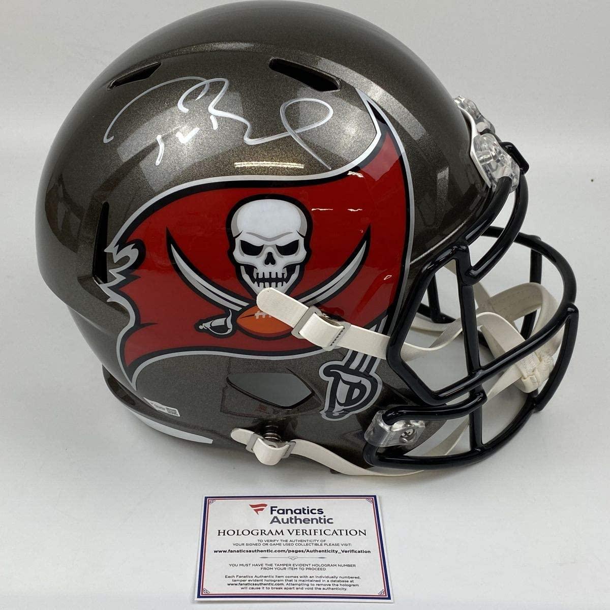Autographed/Signed Tom Brady Tampa Bay Buccaneers Full Size FS Replica Football Helmet Fanatics COA