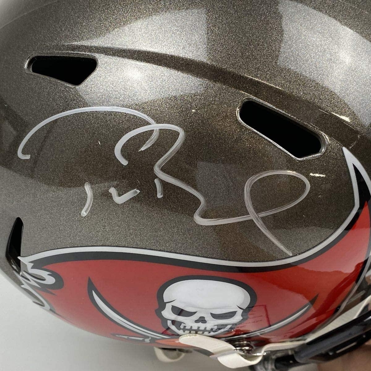 Autographed/Signed Tom Brady Tampa Bay Buccaneers Full Size FS Replica Football Helmet Fanatics COA