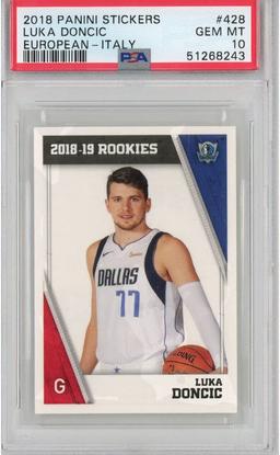 Graded 2018-19 Panini Stickers Luka Doncic #428 European Italy Rookie RC Card PSA 10 Gem Mint