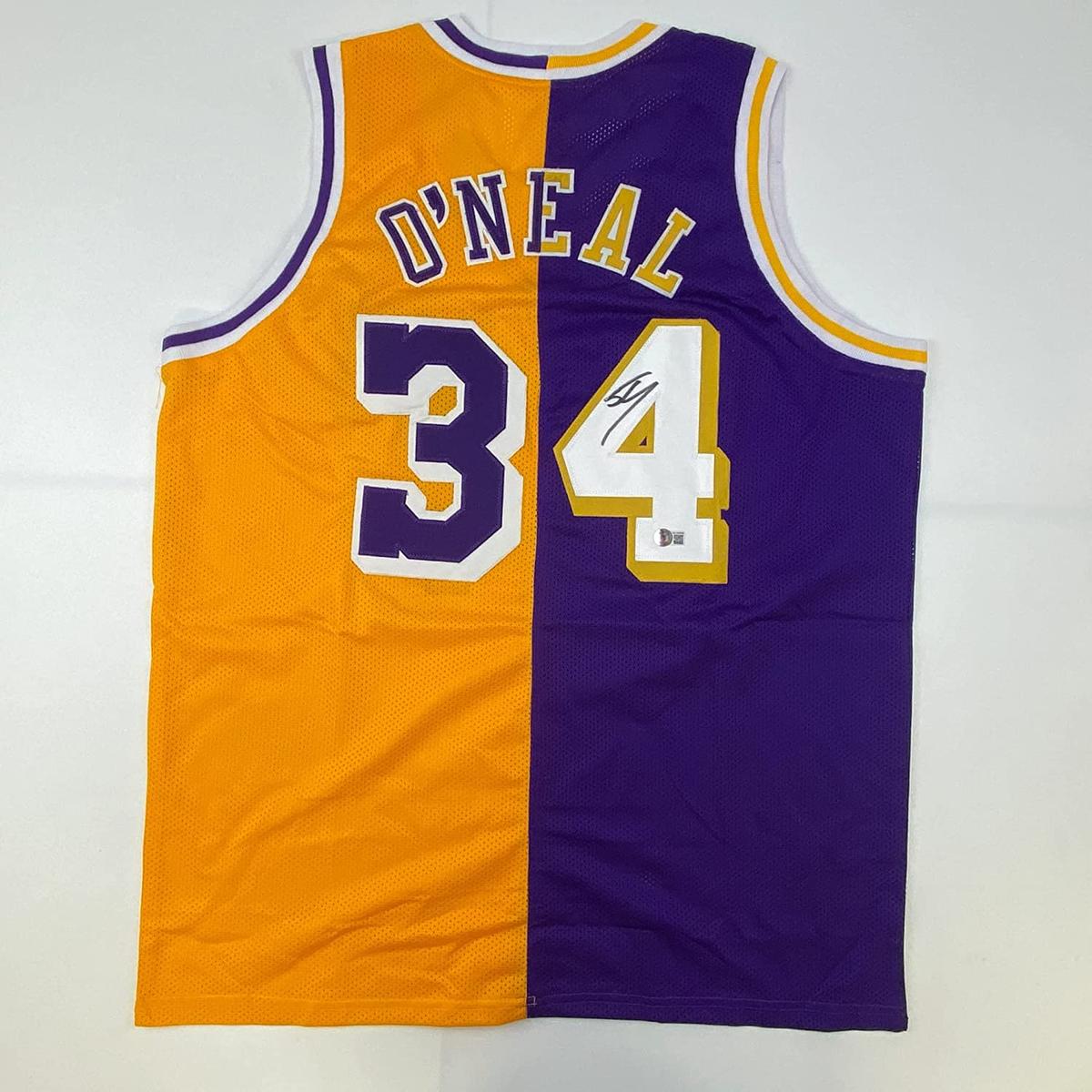 Autographed/Signed Shaquille Shaq O'Neal Los Angeles LA Split Basketball Jersey Beckett BAS COA