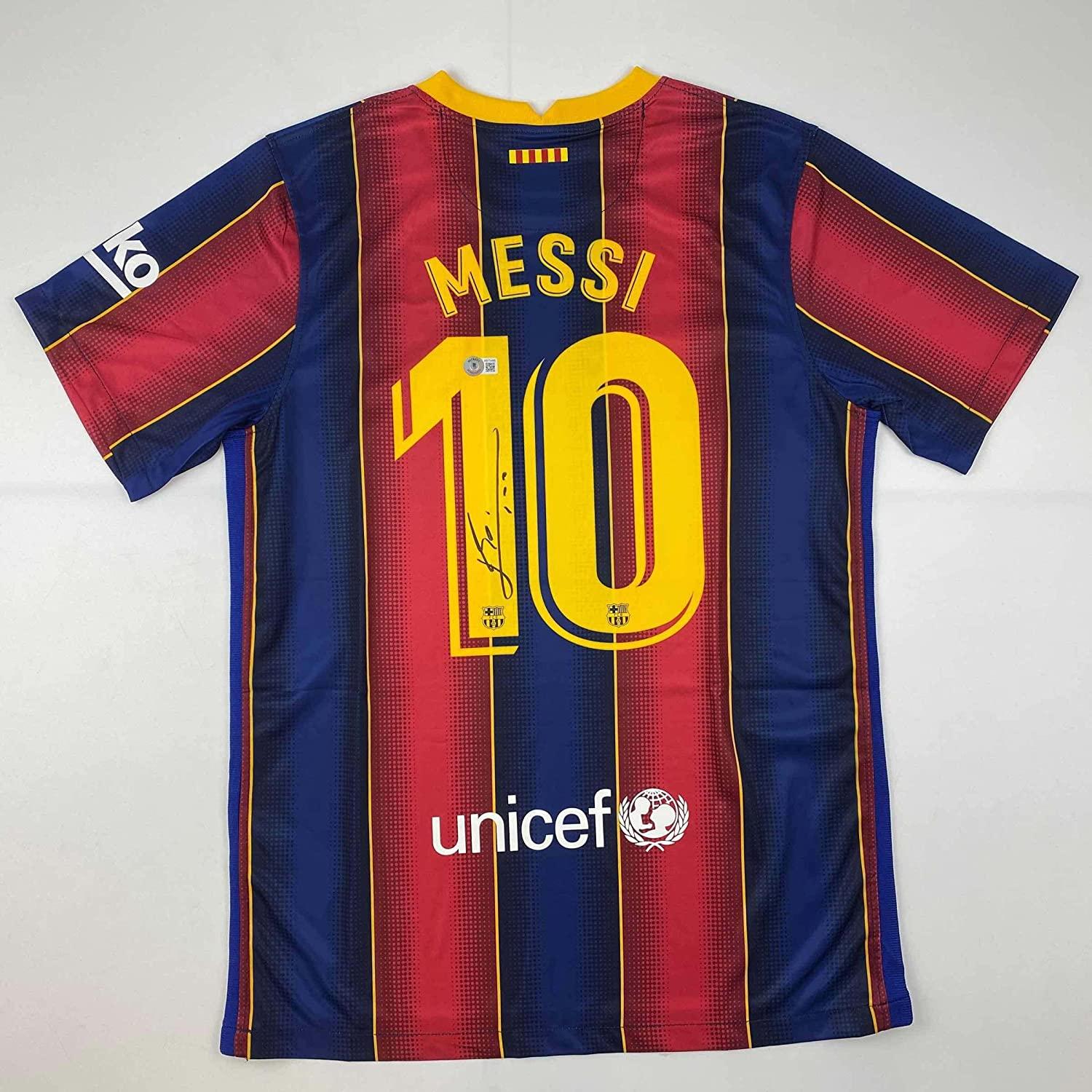 Autographed/Signed Lionel Leo Messi FC Barcelona Blue Soccer Jersey Beckett BAS COA/LOA