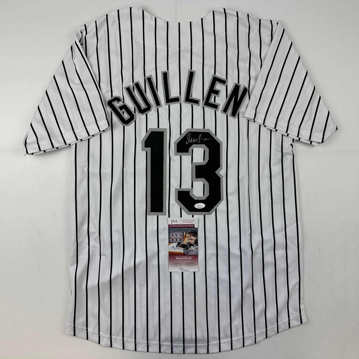 Autographed/Signed Ozzie Guillen Chicago Pinstripe Baseball Jersey JSA COA