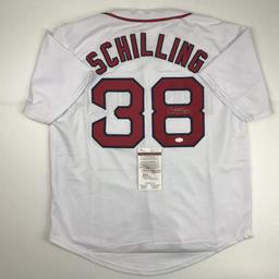 Autographed/Signed Curt Schilling Boston White Baseball Jersey JSA COA