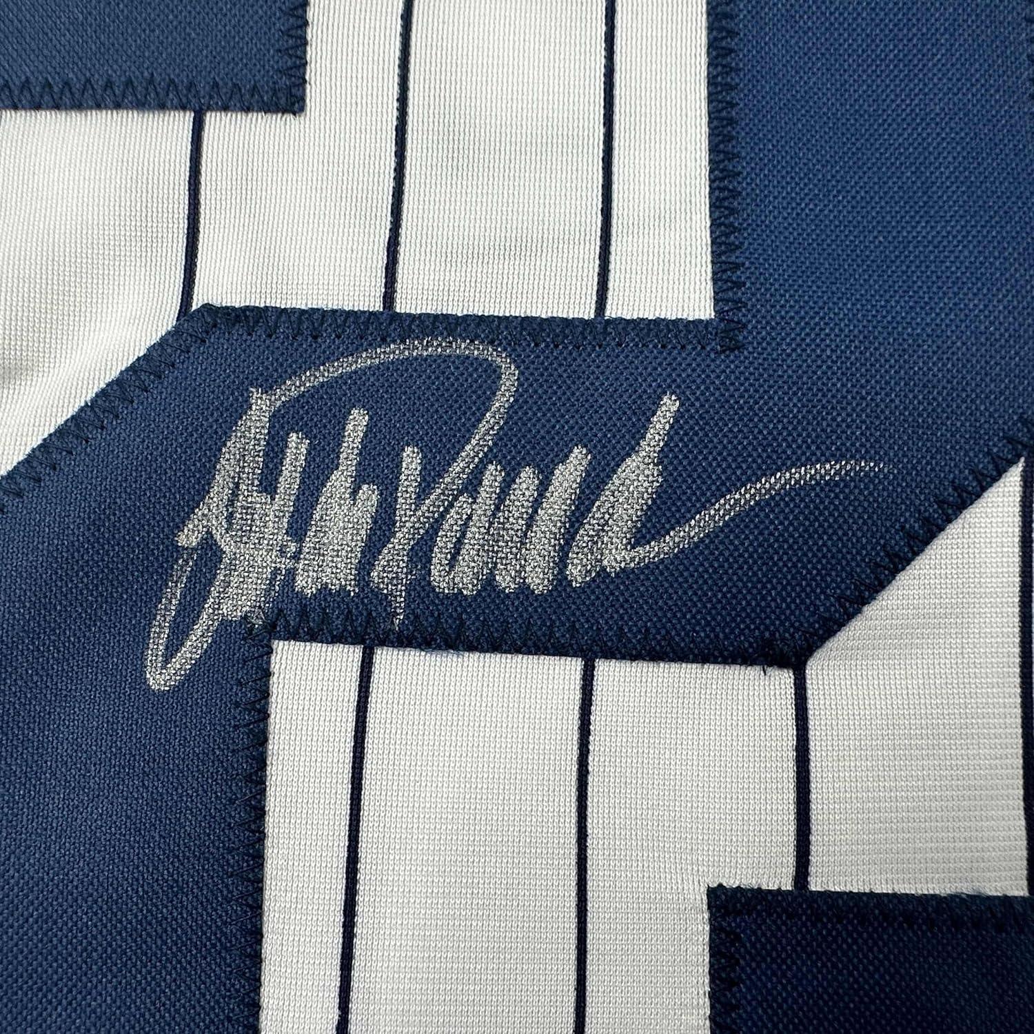 Autographed/Signed Jorge Posada New York Pinstripe Baseball Jersey Beckett BAS COA