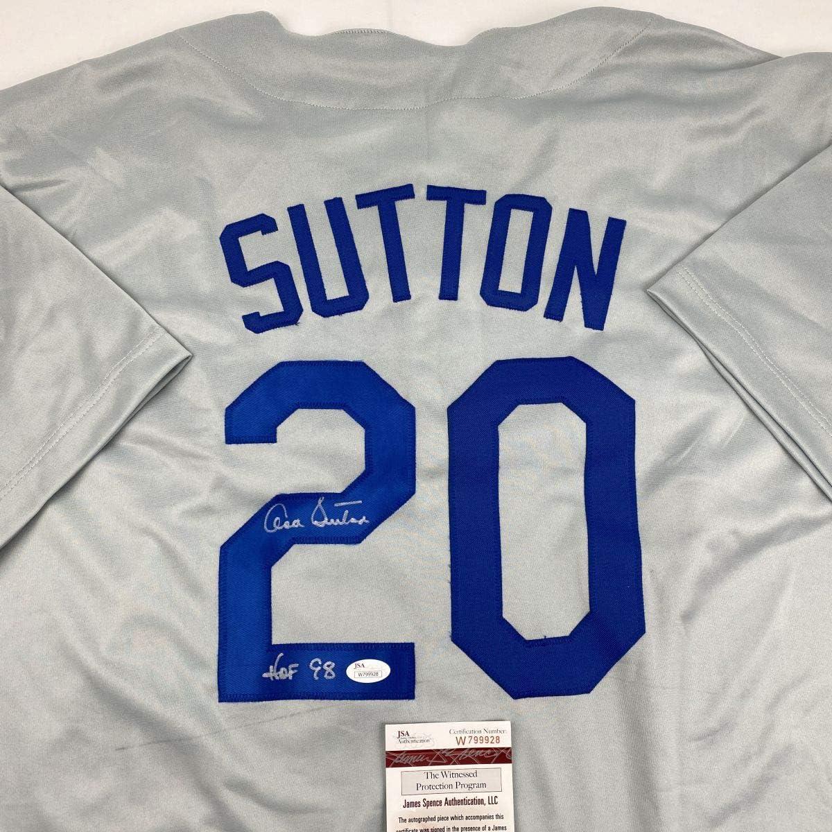 Autographed/Signed Don Sutton HOF 98 Los Angeles LA Grey Baseball Jersey JSA COA