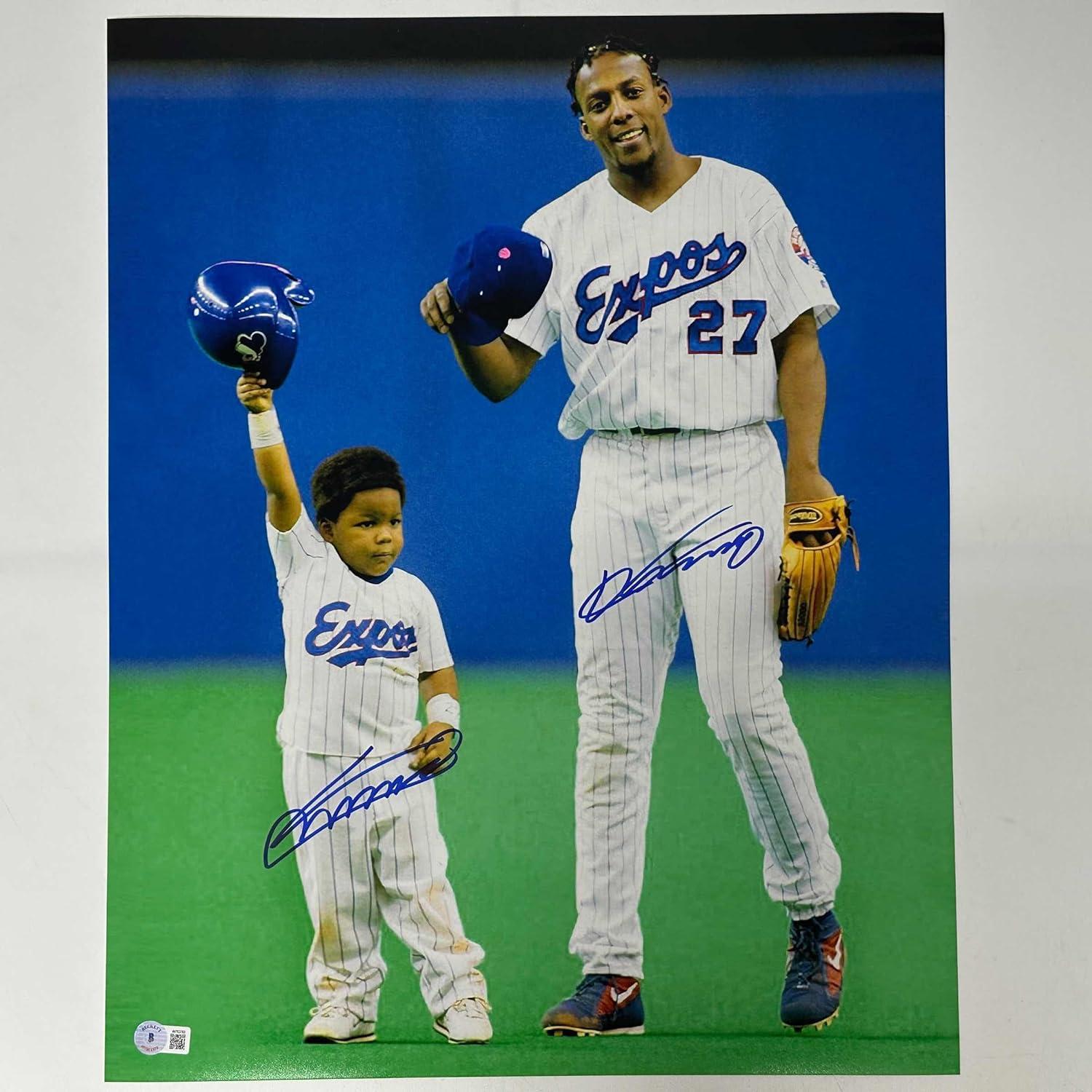 Autographed/Signed Vladimir Vlad Guerrero Jr. & Sr. Montreal Expos 16x20 Baseball Photo BAS COA