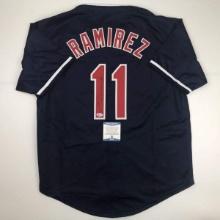 Autographed/Signed Jose Ramirez Cleveland Blue Baseball Jersey Beckett BAS COA