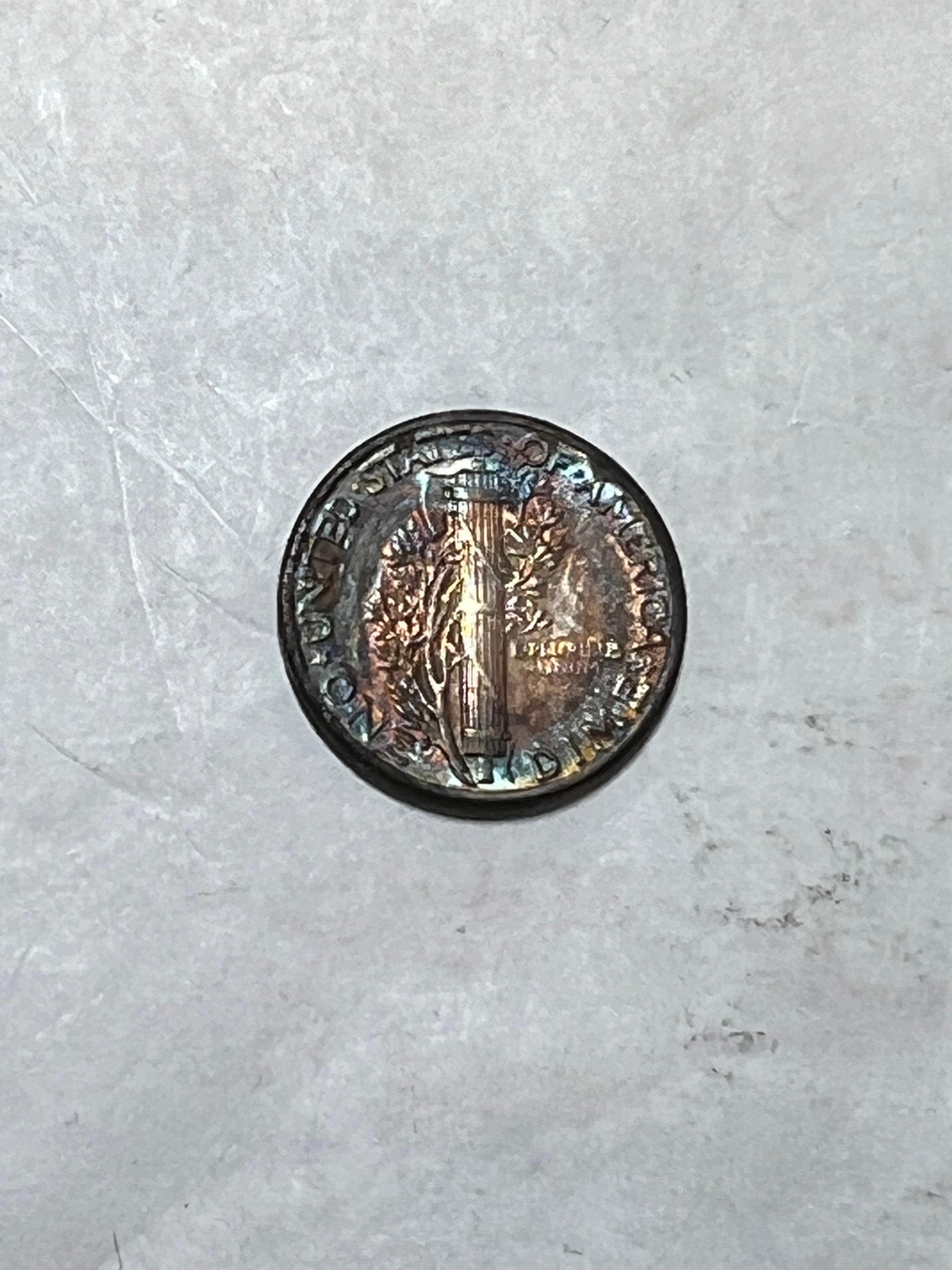 1943 Mercury Silver Dime BU Rainbow Toning