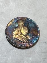 1961 D Franklin Half Dollar BU Rainbow Toning