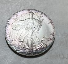 2001 1 oz. Silver American Eagle $1 BU Rainbow Toning