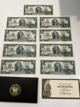 Nearly Complete Set of (9) New York OVERPRINT 2003 $2 Notes UNC Consecutive BU