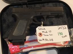 GLOCK 17 9MM WITH BOX S/N FRL218 **WALDEN HUGHES GUN**, TAG# 2432