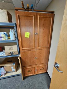 Wooden Storage Cabinet & Contents