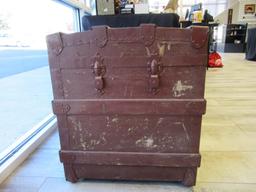 Antique Wooden Travel Trunk - Rustic Red