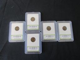 (5) Slabbed Early Lincoln Cent  20, 26, 28