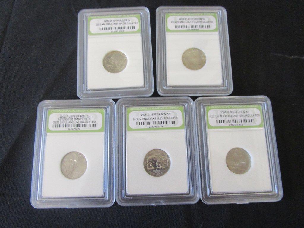 5 Jefferson .5c Slabbed Uncirculated 04D, 05D, 06P