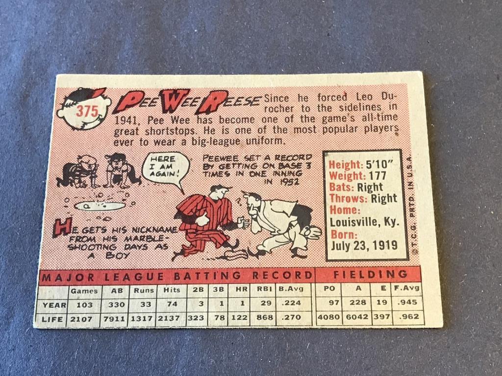 1958 Topps #375 Pee Wee Reese Baseball Card