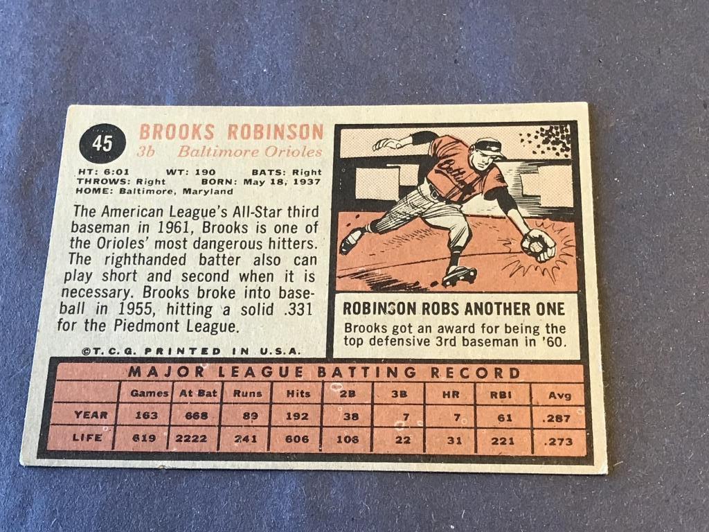 1962 Topps #45 Brooks Robinson Baseball Card