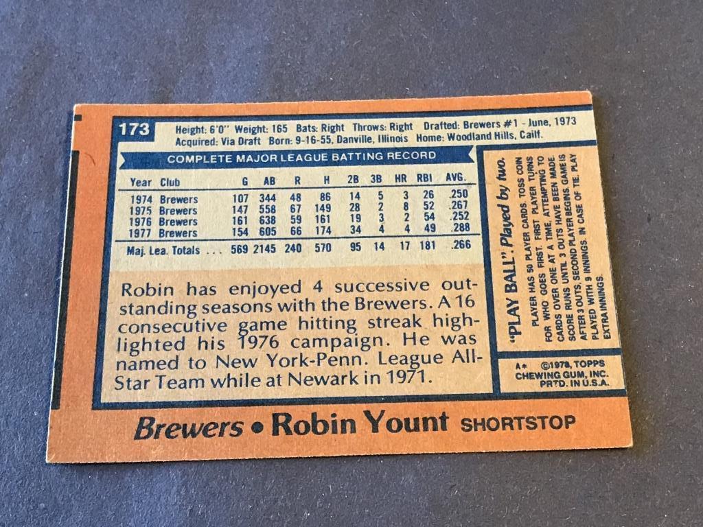 1978 Topps #173 Robin Yount Baseball Card