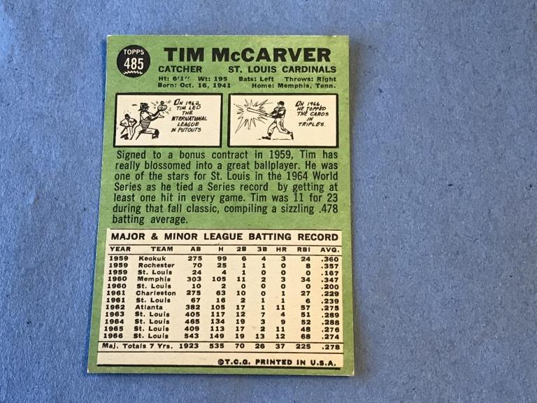 1967 Topps Short Print #485 Tim McCarver
