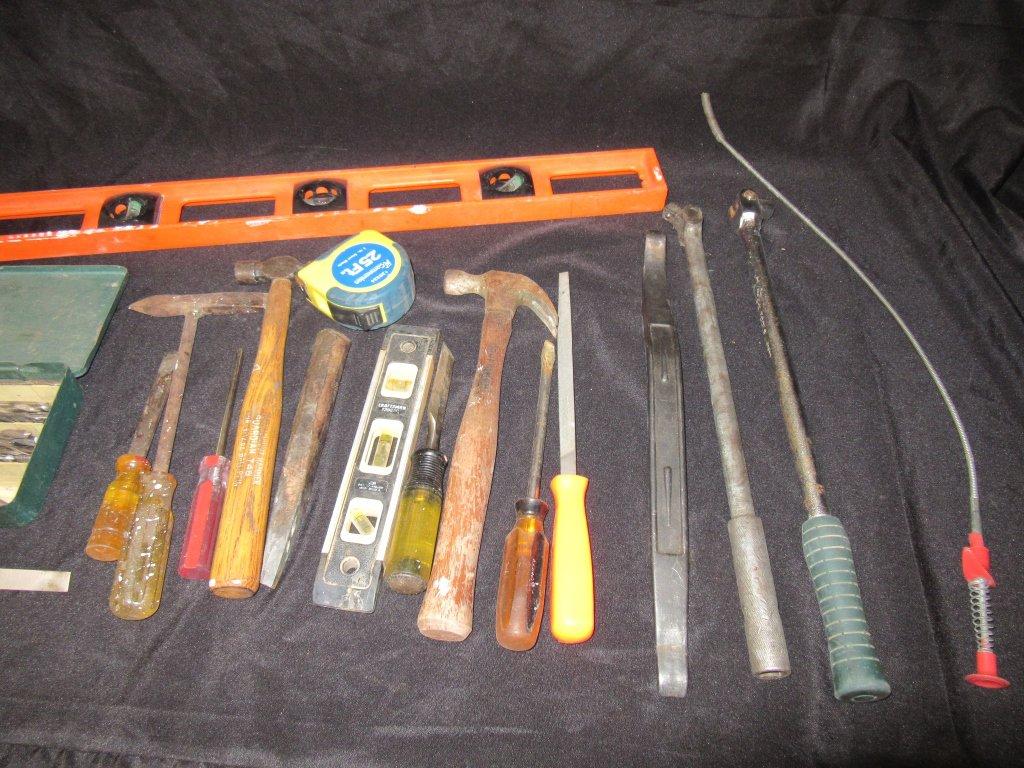 Tool Lot with hammers, levels and more