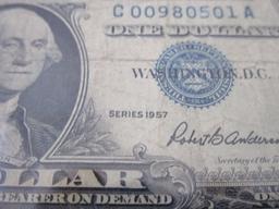 Lot of 5 1957 Silver Note Dollar Bills
