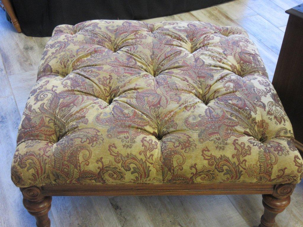 Pretty Paisley Print Carved Leg Ottoman