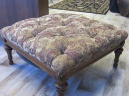 Pretty Paisley Print Carved Leg Ottoman