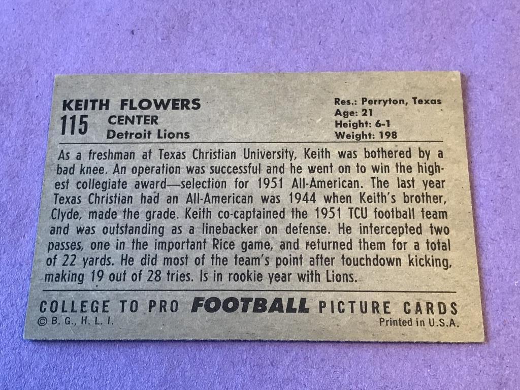 1952 Bowman Football Large #115 KEITH FLOWERS