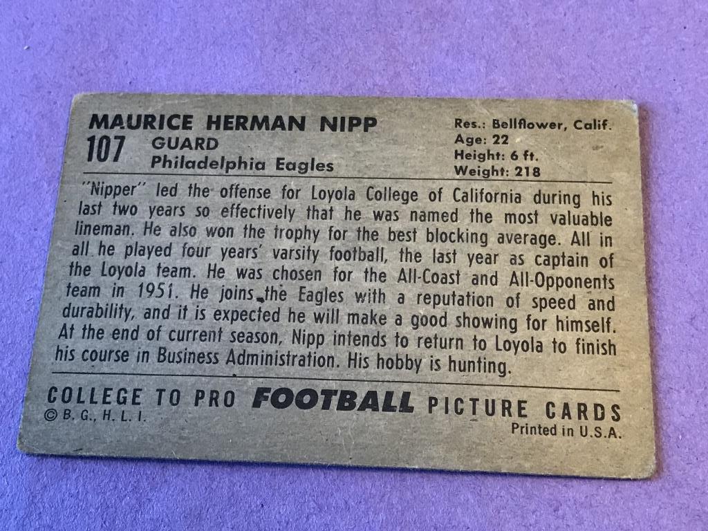 1952 Bowman Football Large #107 MAURICE NIPP