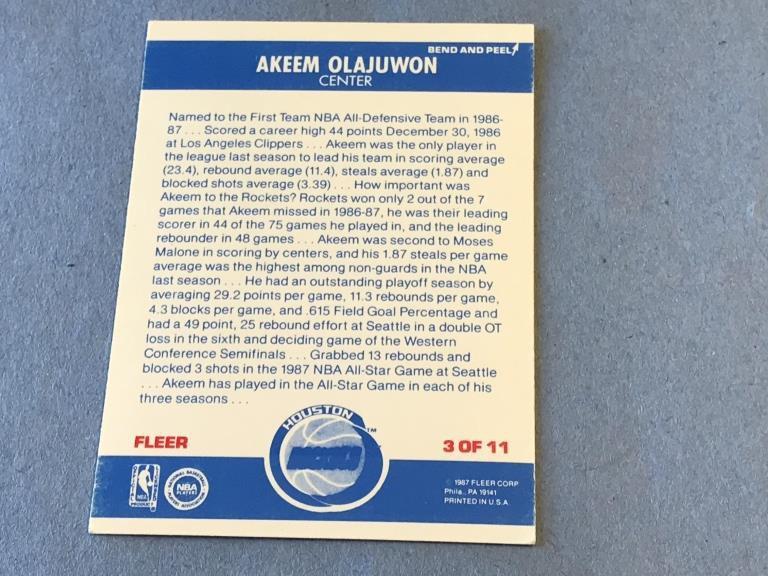 1987 Fleer Sticker Basketball #3 Akeem Olajuwon