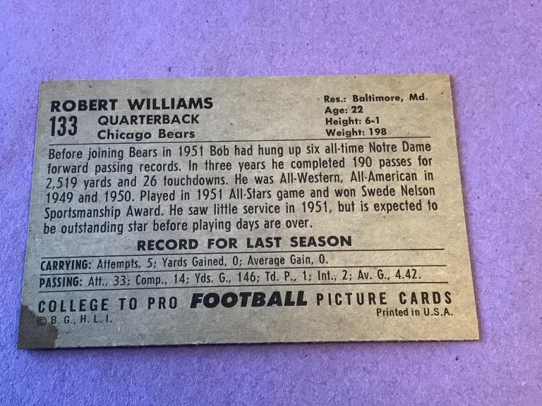 1952 Bowman Football Large #103 ROBERT WILLIAMS