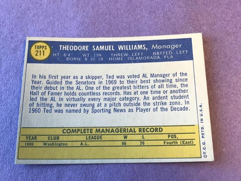1970 Topps Baseball  #211 Ted Williams Manager