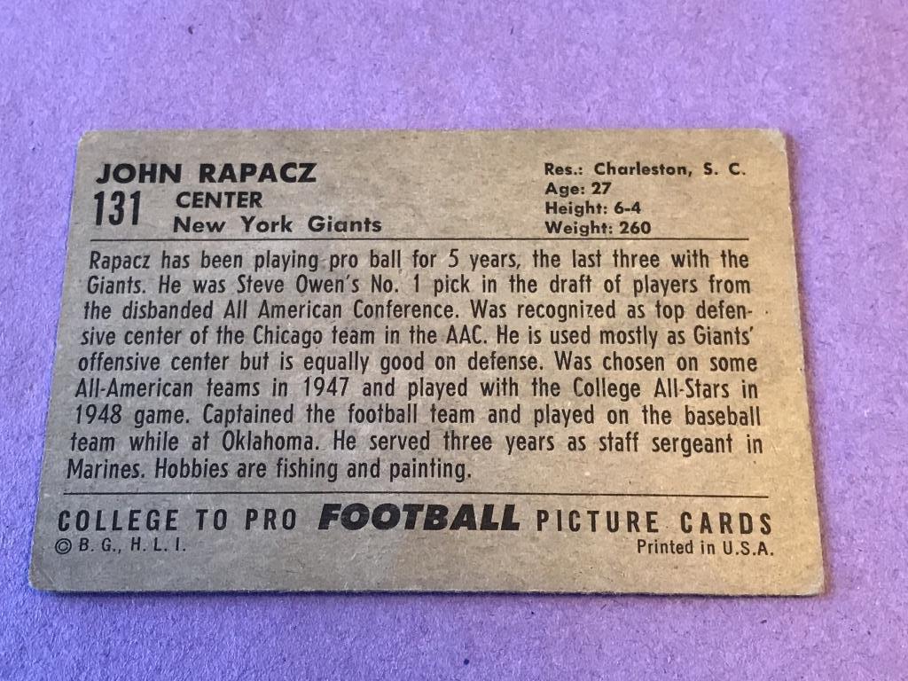 1952 Bowman Football Large #131 JOHN RAPACZ