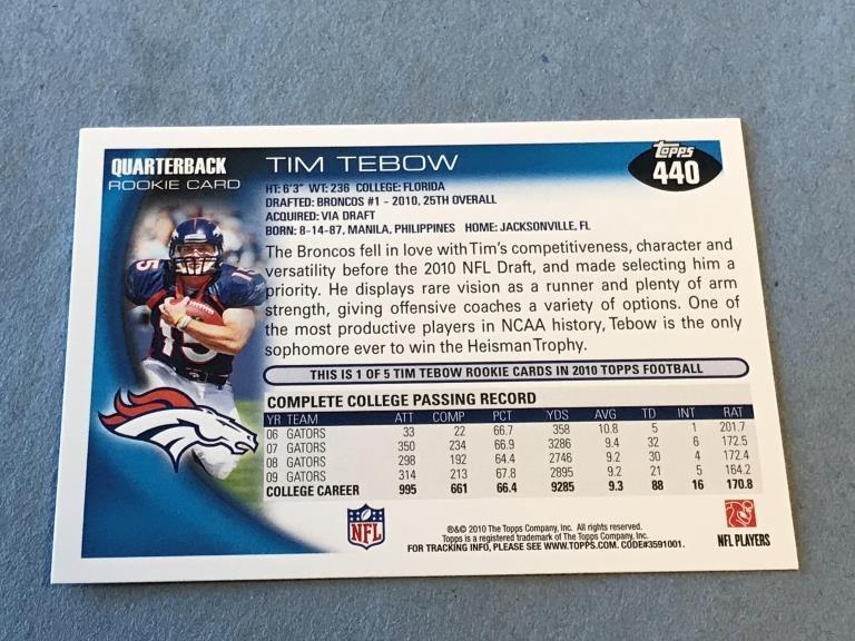 TIM TEBOW  2010 Topps Football Rookie Card RC #440