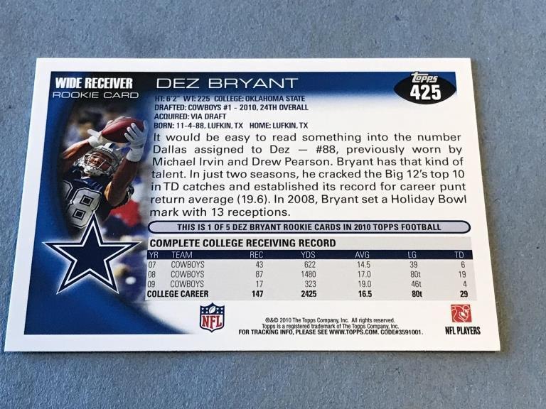 Dez Bryant 2010 TOPPS #425 Rookie Card