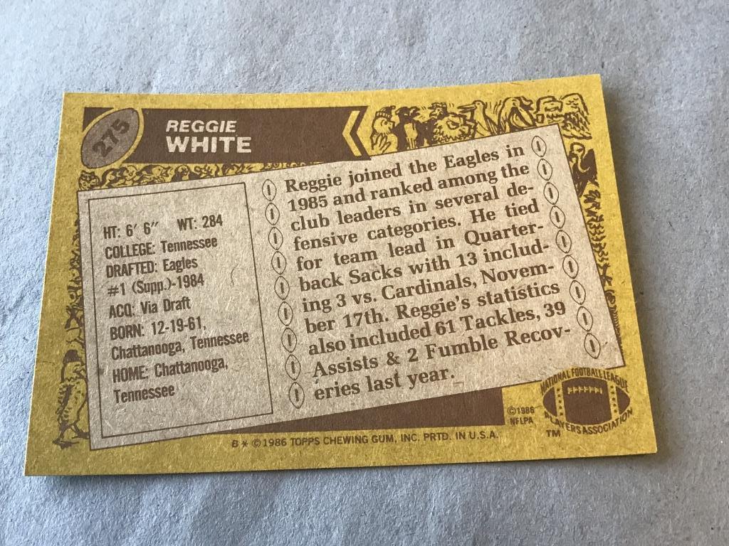 REGGIE WHITE 1986 Topps Football ROOKIE Card #275